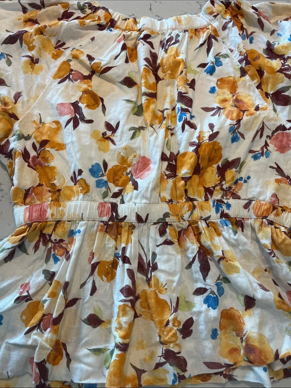 Abercrombie & Fitch Floral Puff Sleeve Top in White and Mustard